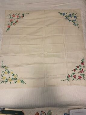 Vintage Linen Embroidered Tablecloth